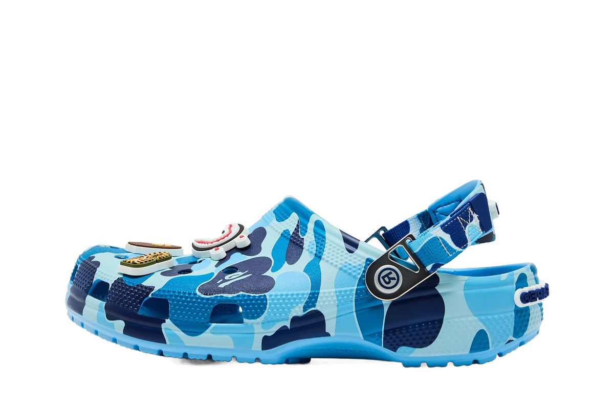 Crocs Classic Clog A Bathing Ape ABC Camo Blue — transparent background