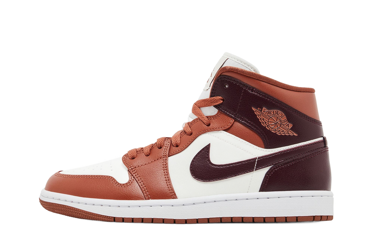 Air Jordan 1 Mid Dusty Peach Night Maroon — transparent background
