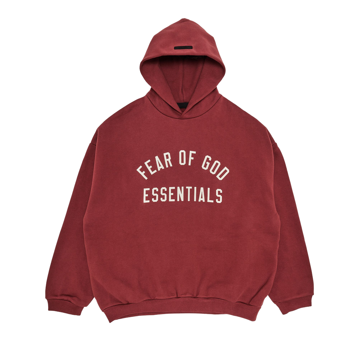 Fear of God Essentials Fleece Hoodie Crimson — transparent background