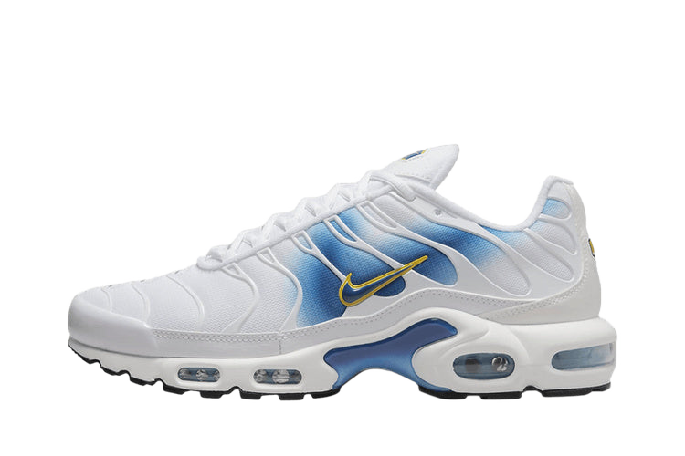 nike air max plus spray paint swoosh white blue — transparent background