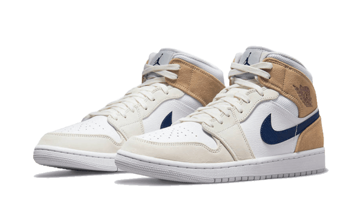 Air Jordan 1 Mid Tan Suede Navy - NEWTREATS - SNEAKERS STORE