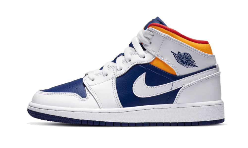 Air Jordan 1 Mid White Laser Orange Deep Royal Blue - NEWTREATS - SNEAKERS STORE