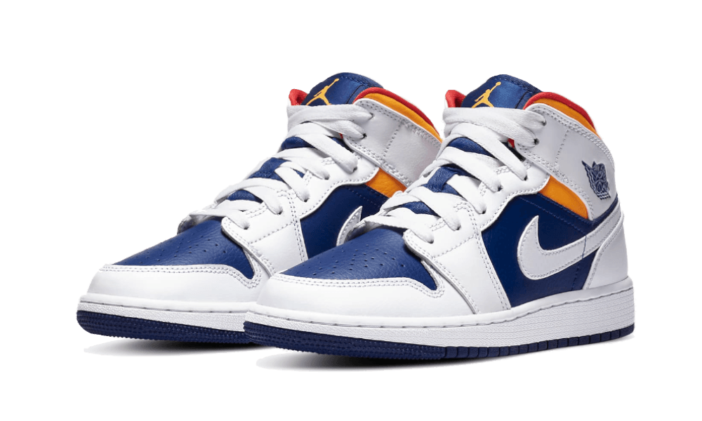 Air Jordan 1 Mid White Laser Orange Deep Royal Blue - NEWTREATS - SNEAKERS STORE